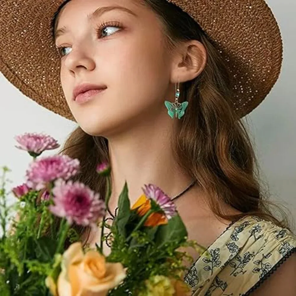 Cute Boho Butterfly Earrings Bohemian Style Dangle Beads